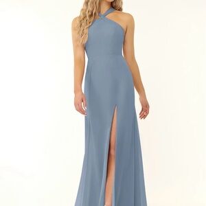 Azazie Slate Blue Cross-Neck Maxi Dress